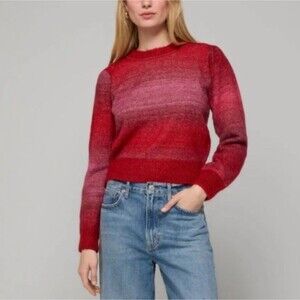 NWT Marine Layer Ayla Red Pink Ombre Knit Sweater Feminine Puffed Sleeve Small